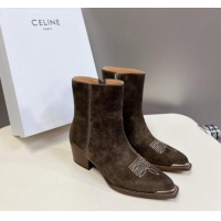 Duplicate Celine Suede Ankle Boots 4.5cm with Metal-Tone Charm Grey 1012031