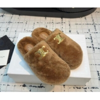 Low Price Celine Wool Flat Mules Brown 112068