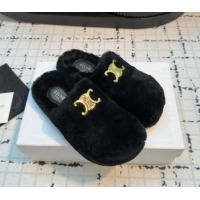 Buy Luxury Celine Wool Flat Mules Black 112070 