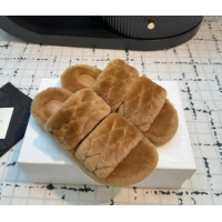 Purchase Celine Quilted Wool Flat Slides Sandal with Double Strap Brown 112072