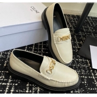 Good Quality Celine Luco Triomphe Chain Loafers in Calfskin White 1112078