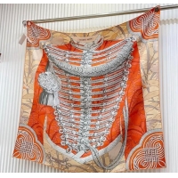 Best Price Hermes Brandebourgs Fleuris double face Silk Square Scarf 90x90cm 3163 Orange 2024