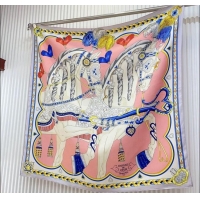 Best Price Hermes Harnais de Coeur Silk Square Scarf 90x90cm 3163 Pink 2024