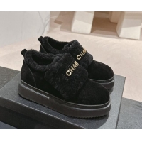 Pretty Style Chanel Suede and Wool Fur Loafers Black 015071