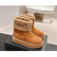 Unique Style Chanel Suede and Wool Fur Platform Ankle Boots Brown 015073