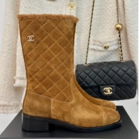 Grade Quality Chanel Quilted Suede Medium Boots Brown 1015076