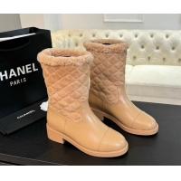 Durable Chanel Quilted Suede and Calfskin Medium Boots 4.5cm Beige 1015077