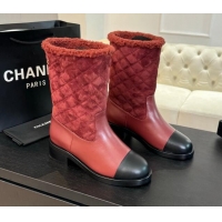 Good Product Chanel Quilted Suede and Calfskin Medium Boots 4.5cm Red 015078