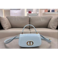 Low Cost Dior Small 30 Montaigne Avenue Top Handle Bag in Patent Calfskin 6530 Light Blue 2024