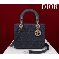 Top Grade Dior Medium Lady Dior Bag in Graphic Cannage Denim 1029 Blue 2024