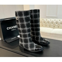 Luxurious Chanel Tweed Heel High Boots 3cm Black/Grey 1015083