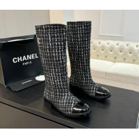 Popular Style Chanel Tweed Heel High Boots 3cm Black 1015084