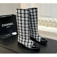 Best Product Chanel Tweed Heel High Boots 3cm Black/White 1015085