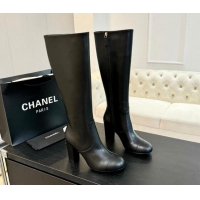 Top Design Chanel Calfskin Leather Heel High Boots 8cm Black 1015087