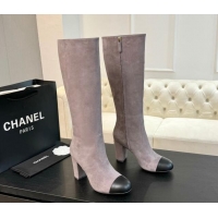 Trendy Design Chanel Suede and Calfskin Heel High Boots 8cm Dusty Purple 1015088