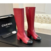 Sumptuous Chanel Calfskin Leather Heel High Boots 4.5cm Red 015090