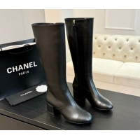 Charming Chanel Calfskin Leather Heel High Boots 4.5cm Black 015091