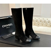 Luxury Discount Chanel Suede and Calfskin Heel High Boots 4.5cm Black 015092