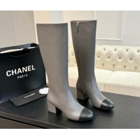 Luxury Chanel Calfskin Leather Heel High Boots 4.5cm Grey 015093