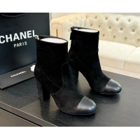 Cheap Price Chanel Suede and Calfskin Heel Ankle Boots 7cm Black 015094