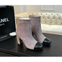 Hot Style Chanel Suede and Calfskin Heel Ankle Boots 7cm Dusty Purple 015097