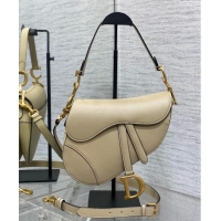 Good Product Dior Medium Saddle Bag with Strap in Grained Calfskin 1038 Apricot 2024