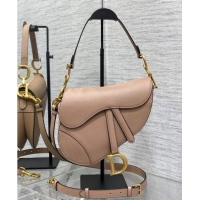 Best Quality Dior Medium Saddle Bag with Strap in Grained Calfskin Bean Paste 1038 Pink 2024