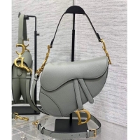 Luxury Cheap Dior Medium Saddle Bag with Strap in Grained Calfskin 1038 Rock Grey 2024