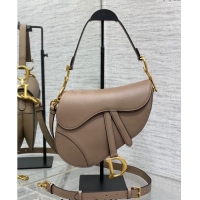 Top Design Dior Medium Saddle Bag with Strap in Grained Calfskin 1038 Taupe Grey 2024