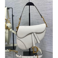 Discount Design Dior Medium Saddle Bag with Strap in Grained Calfskin 1038 White 2024