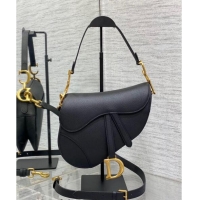 Luxurious Dior Medium Saddle Bag with Strap in Grained Calfskin 1038 Black/Gold 2024