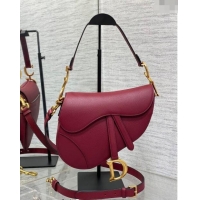 Market Sells Dior Medium Saddle Bag with Strap in Grained Calfskin 1038 Burgundy 2024