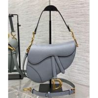 Best Price Dior Medium Saddle Bag with Strap in Grained Calfskin 1038 Dusty Blue 2024