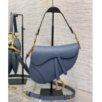 Fashion Discount Dior Medium Saddle Bag with Strap in Grained Calfskin 1038 Denim Blue 2024