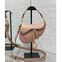 Market Sells Dior Mini Saddle Bag with Strap in Grained Calfskin Bean Paste 1041 Pink 2024