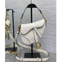 Top Design Dior Mini Saddle Bag with Strap in Grained Calfskin 1041 White 2024