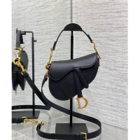 Best Price Dior Mini Saddle Bag with Strap in Grained Calfskin 1041 Black/Gold 2024