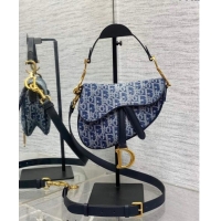 Top Grade Dior Mini Saddle Bag with Strap in Oblique Denim 1041 Blue 2024