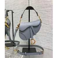 Grade Quality Dior Mini Saddle Bag with Strap in Grained Calfskin 1041 Dusty Blue 2024