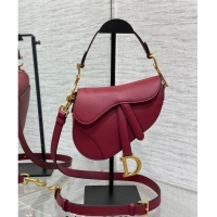 Inexpensive Dior Mini Saddle Bag with Strap in Grained Calfskin 1041 Burgundy 2024