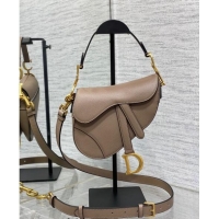 New Release Creation Dior Mini Saddle Bag with Strap in Grained Calfskin 1041 Taupe Grey 2024