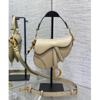 Top Grade Dior Mini Saddle Bag with Strap in Grained Calfskin 1041 Apricot 2024