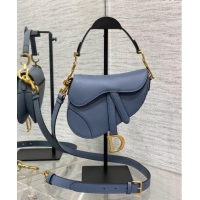 Best Design Dior Mini Saddle Bag with Strap in Grained Calfskin 1041 Denim Blue 2024