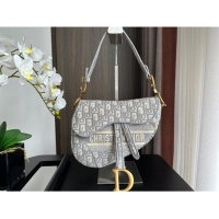 Top Grade Dior Medium Saddle Bag in Dior Oblique Embroidery 1041 Grey 2024