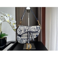 Top Grade Dior Medium Saddle Bag in Toile de Jouy Embroidery 1041 Blue 2024