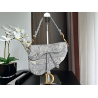 Good Taste Dior Medium Saddle Bag in  Toile de Jouy Embroidery 1041 Grey 2024