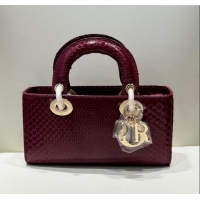 Original Cheap Dior Lady D-Joy Small Bag in Python Leather D0101 Burgundy 2024