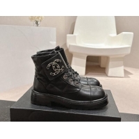 Most Popular Chanel Quilted Calfskin Lace-up Ankle Boots with Chain CC Black 1015117