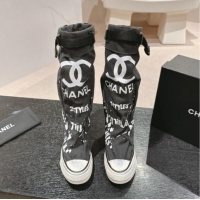 Best Product Chanel Denim Sneaker High Boots with Buckle Black 015124