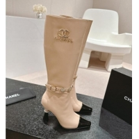 Shop Cheap Chanel Calfskin High Boots with Charms Buckle Strap Beige 016002